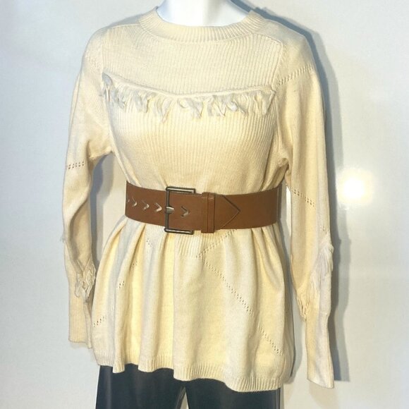Lane Bryant SZ 14/16 Cream Longline Sweater Fringe Western Southwestern Boho - Picture 8 of 11